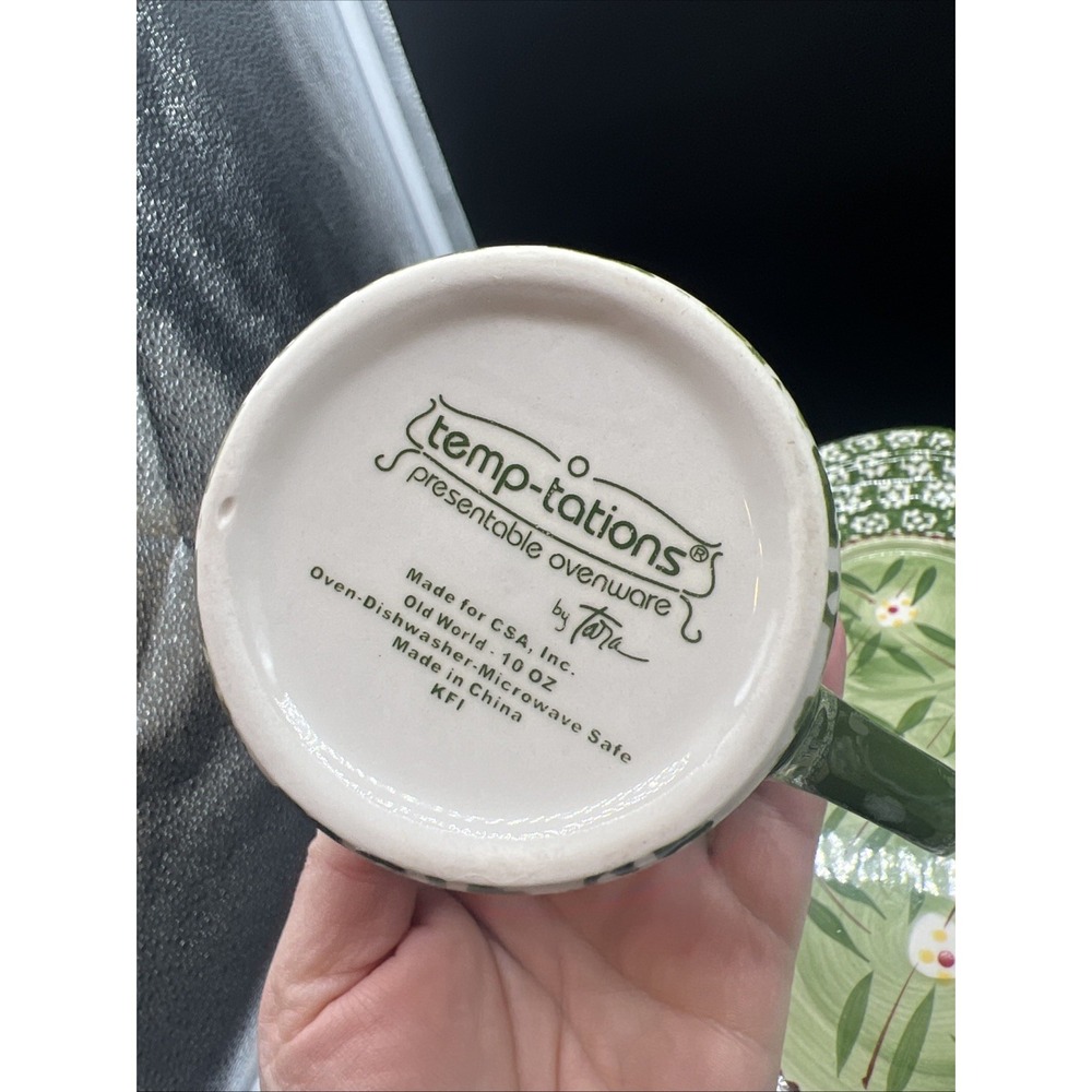 2 Sets of Temptations By Tara Old World Green Mug & Sandwich Snack Tray Plates - Picture 6 of 8